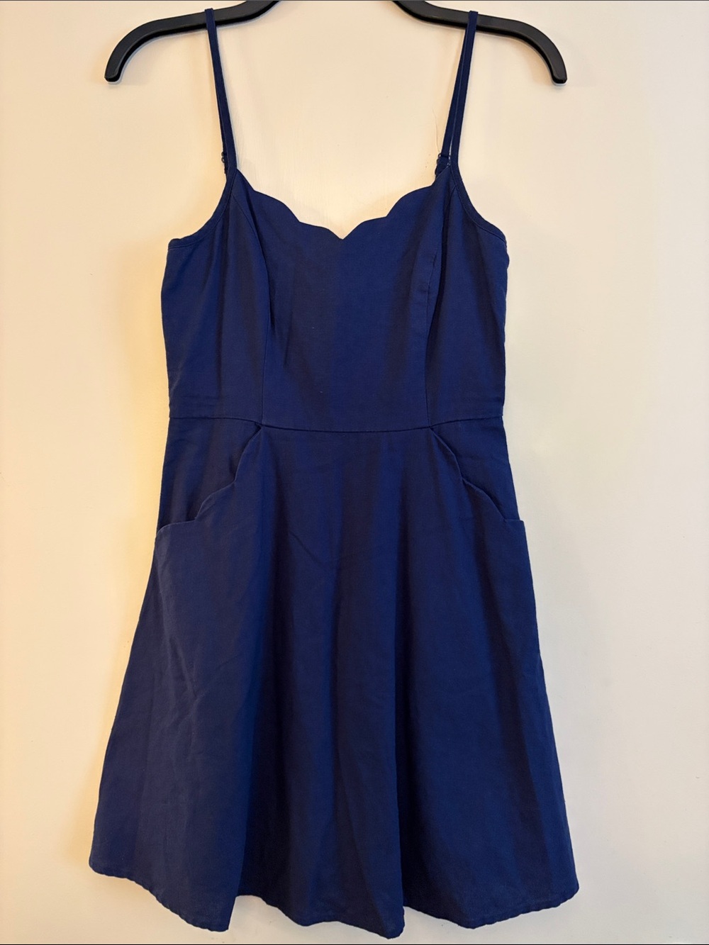 Market & Spruce Women’s Navy Blue Mini Spaghetti Strap Linen Blend Dress, XS
